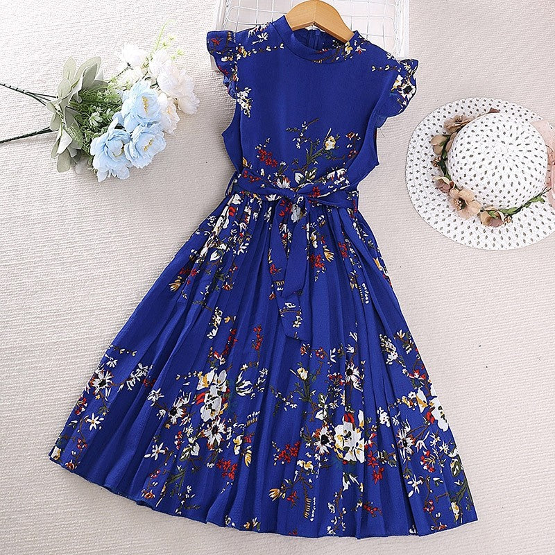 Girl's Lace-Up Printed Dash Sleeve Dress