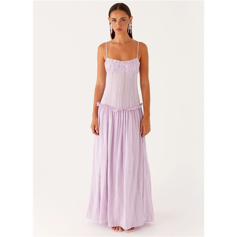 Ruffle Hem Long Strapless Dress
