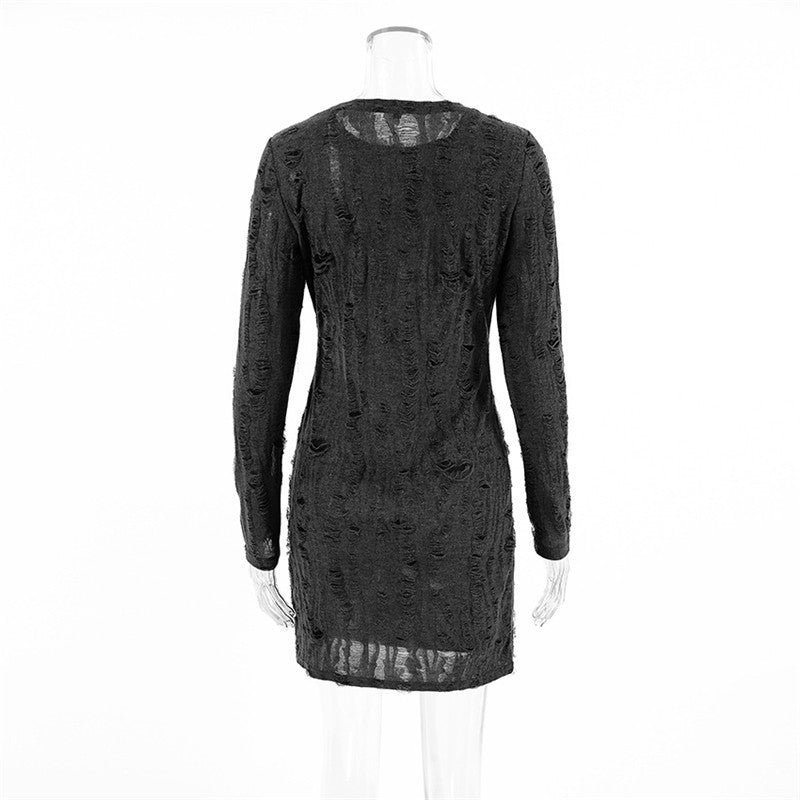 Knit Round Neck Long Sleeve Bodycon Mini Dress