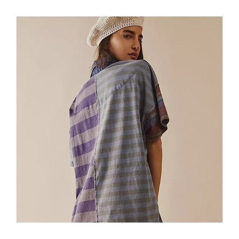 Color Block Striped Loose Casual Short Dress