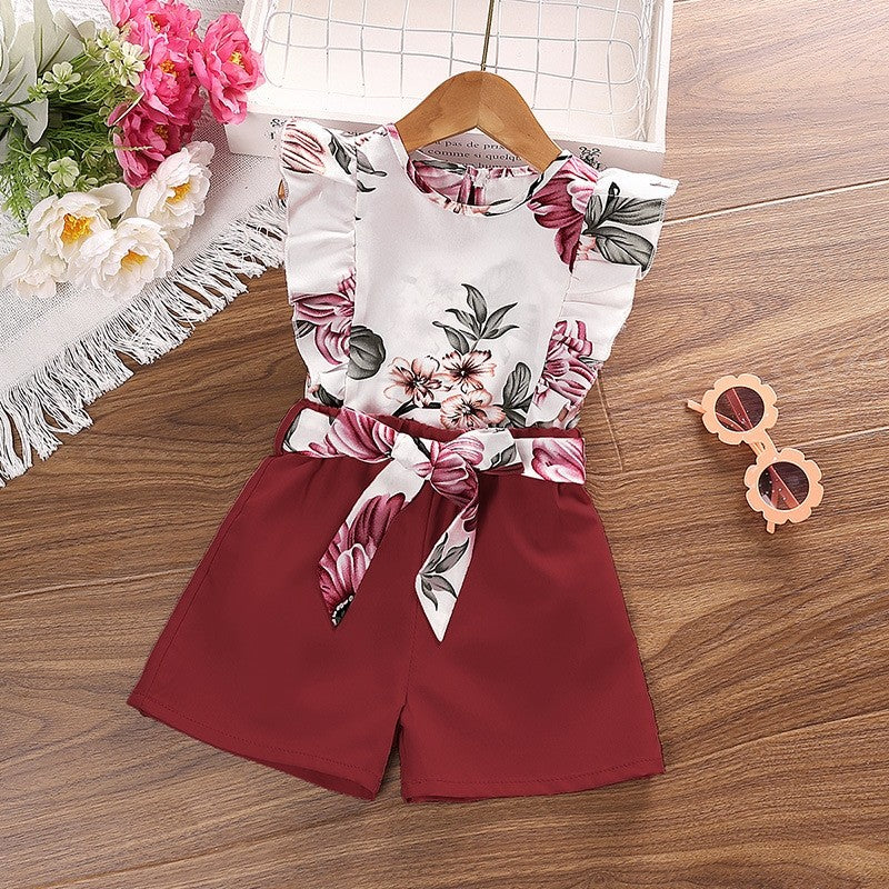 Printed Hanging Neck Top Shorts Girl's Set