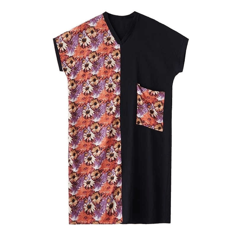 V Neck Printed Loose Long Dress