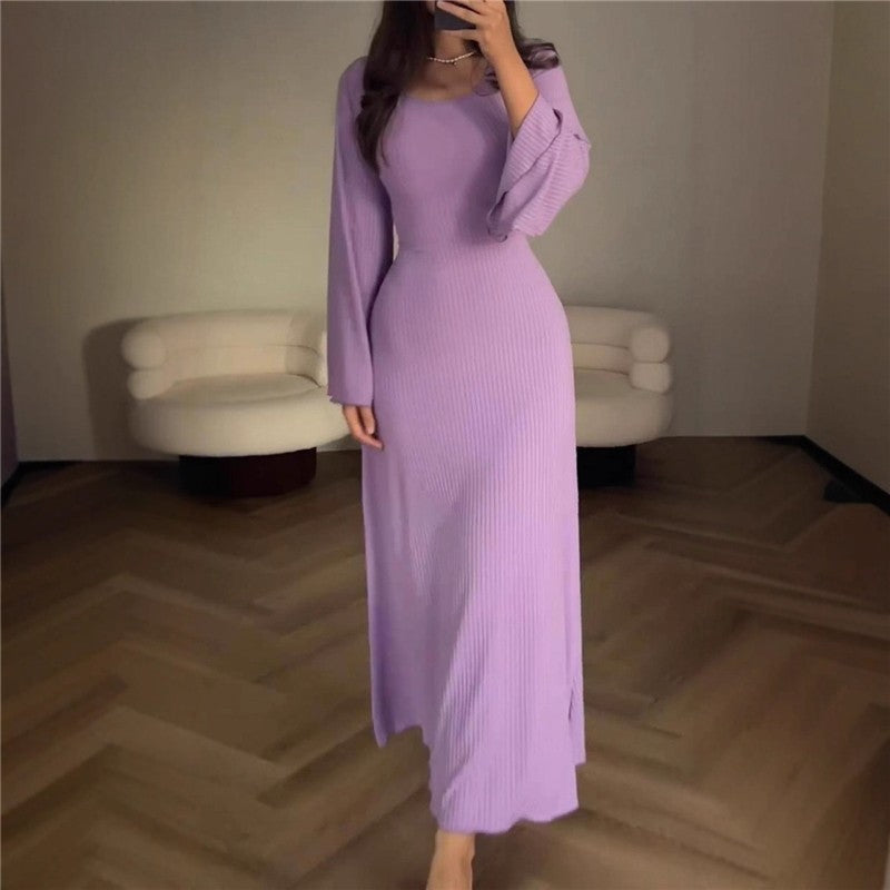 Long Sleeve Slit Loose Knit Dress