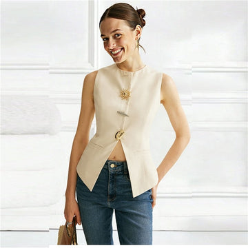 European Style Solid Sleeveless Vest