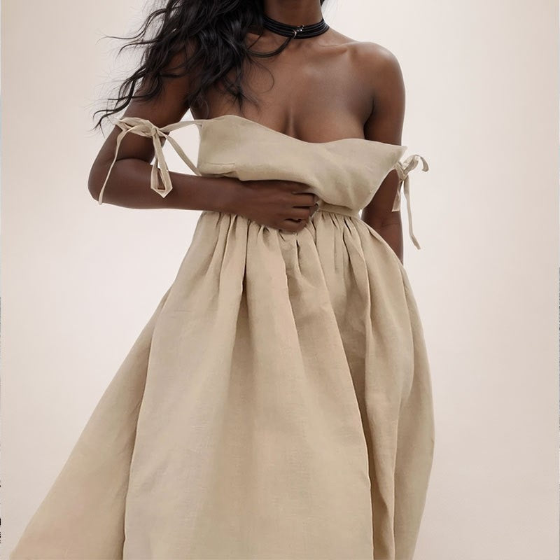 Backless V-Neck High-Waist Strapless Dress