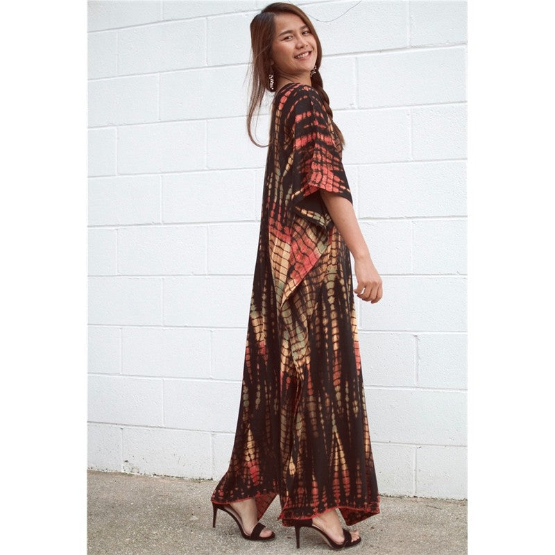 Half Sleeves V-Neck Tie-Dyed Maxi Dress