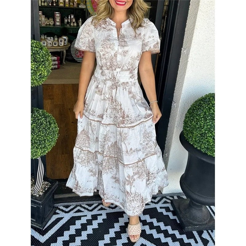 Floral Print Long Sleeveless Stretch Waist Dress