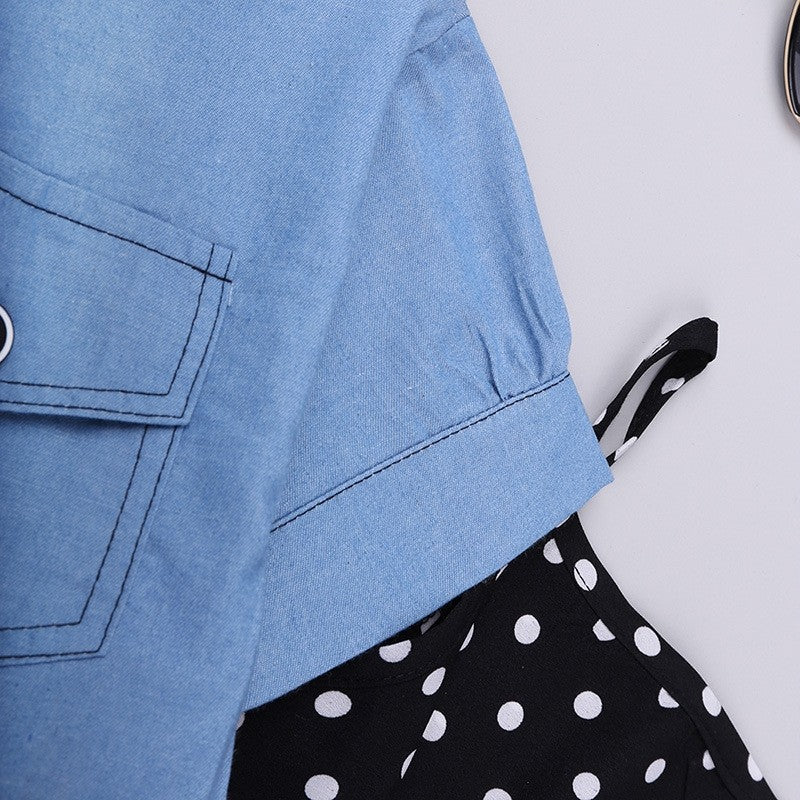 Cowboy Short Sleeve Polka Dot Dress Girl's Set