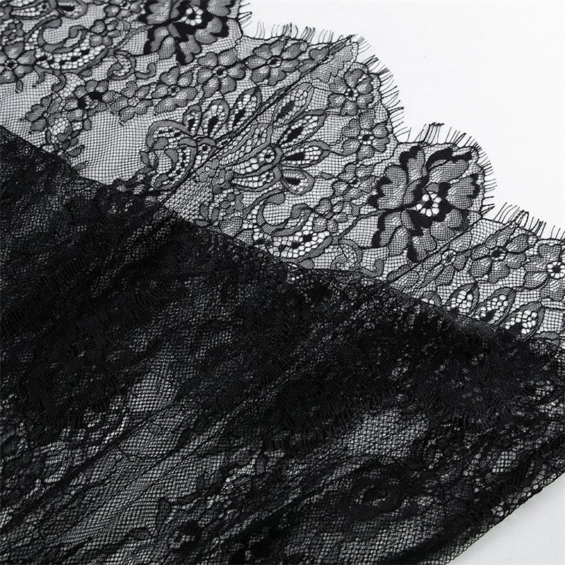 Black Lace Backless V Neck A Line Dress