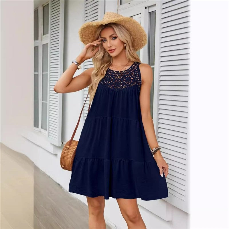 Lace Cutout Halter A-Line Short Dress