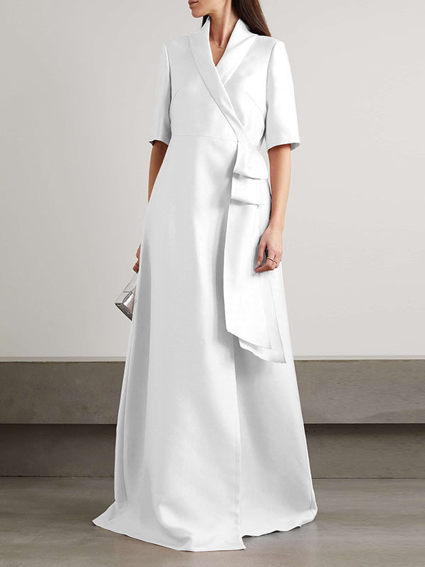Loose Solid Color Split-Joint V-neck Evening Dresses Maxi Dresses
