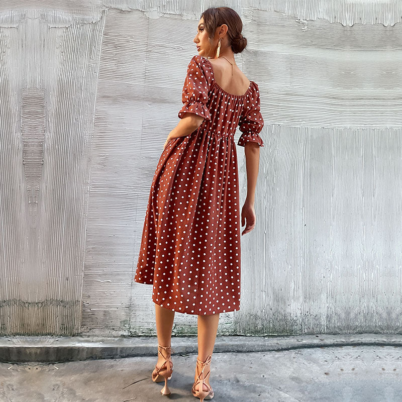 Puff Sleeves Square Neck Midi Dress