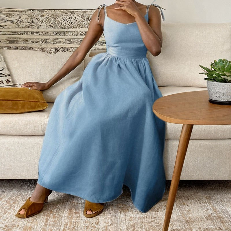 Backless V-Neck High-Waist Strapless Dress