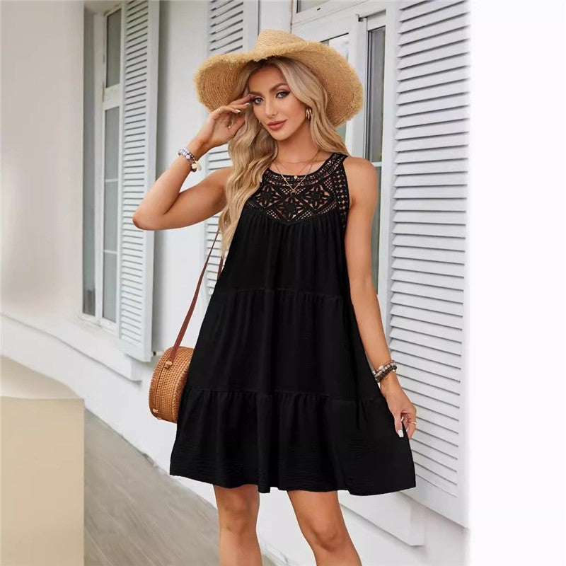 Lace Cutout Halter A-Line Short Dress