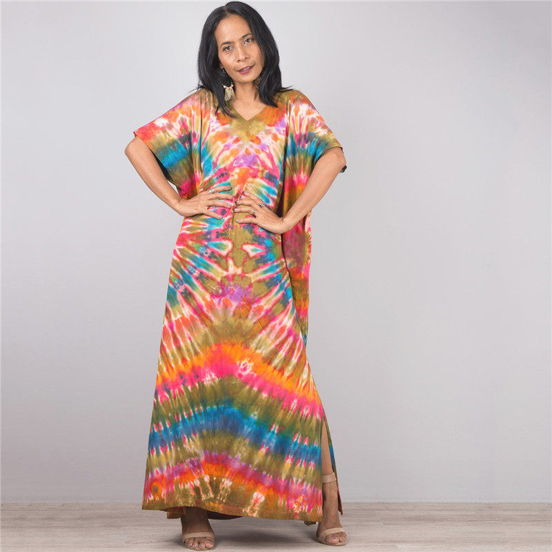 Short Sleeves Tie-Dyed Split Maxi Dress