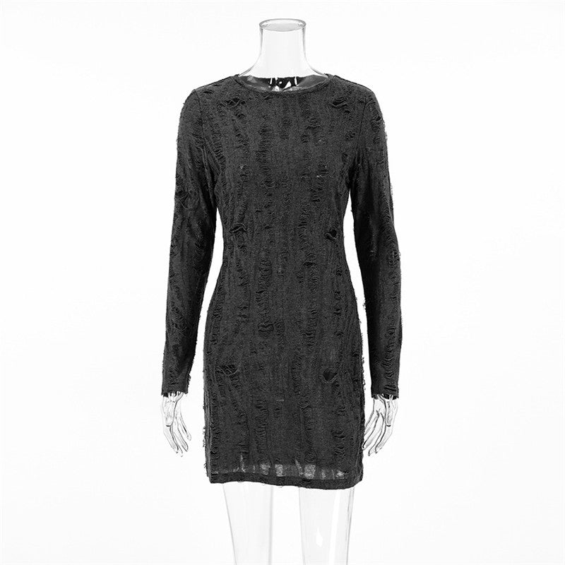 Knit Round Neck Long Sleeve Bodycon Mini Dress