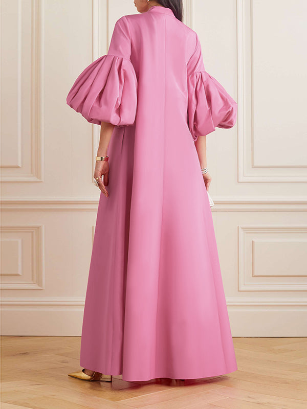 Loose Flower Shape Solid Color Stand Collar Evening Dresses Maxi Dresses