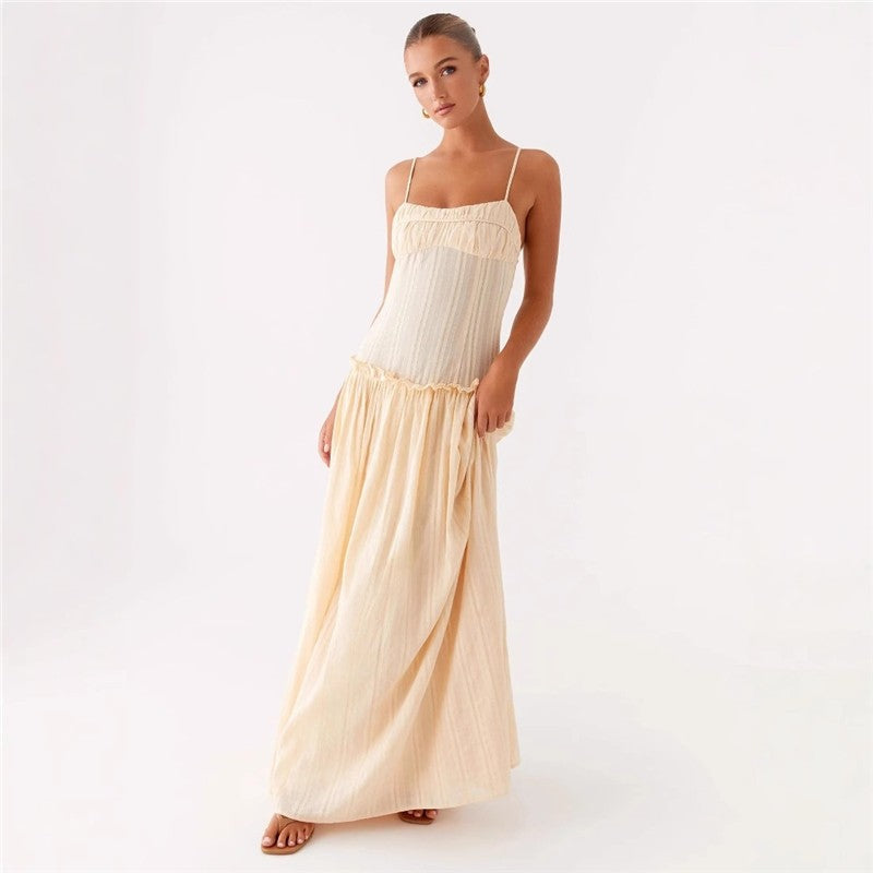 Ruffle Hem Long Strapless Dress