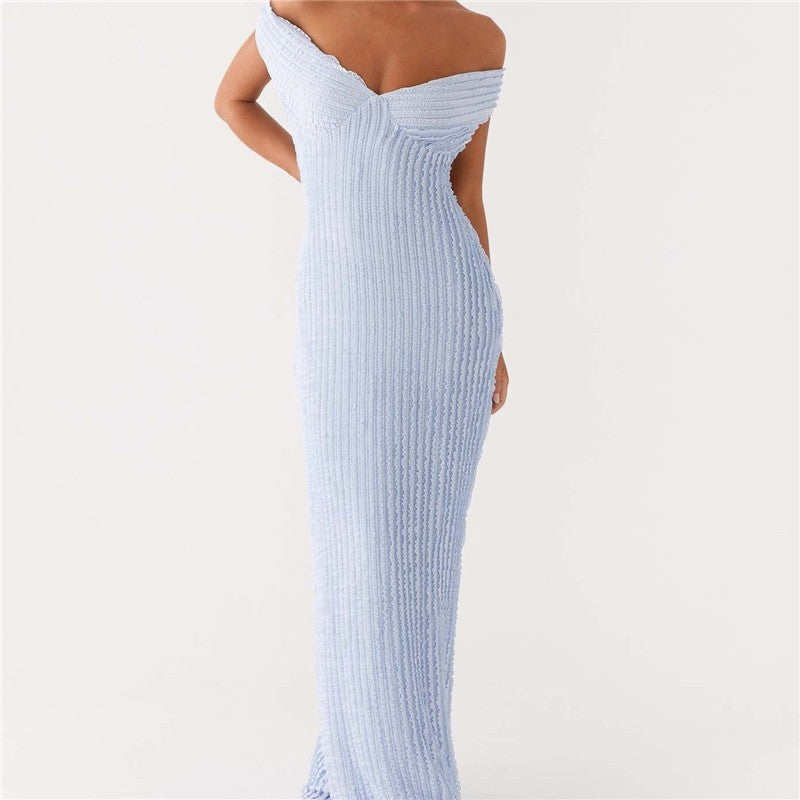 Backless One Shoulder Textured Tie Dress