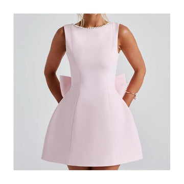 Pearl Bow Fitted Short Dress