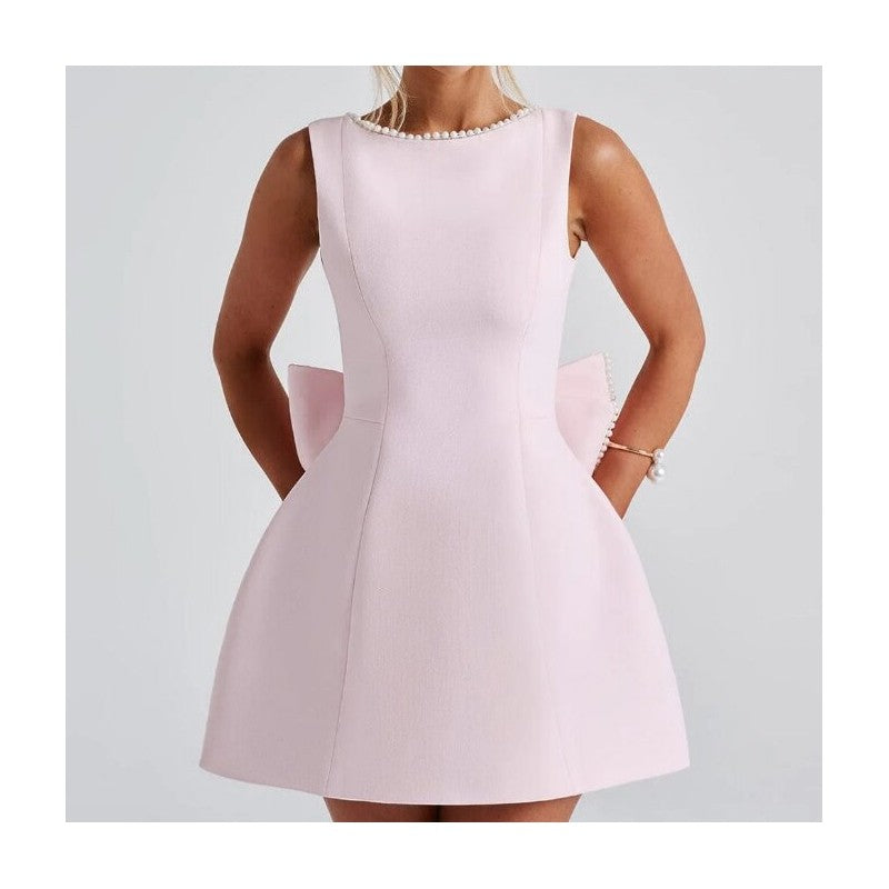 Pearl Bow Fitted Short Dress