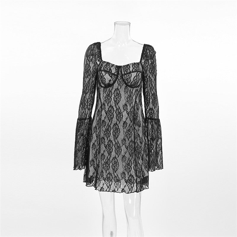 Lace Long Sleeve A Line Short Dress