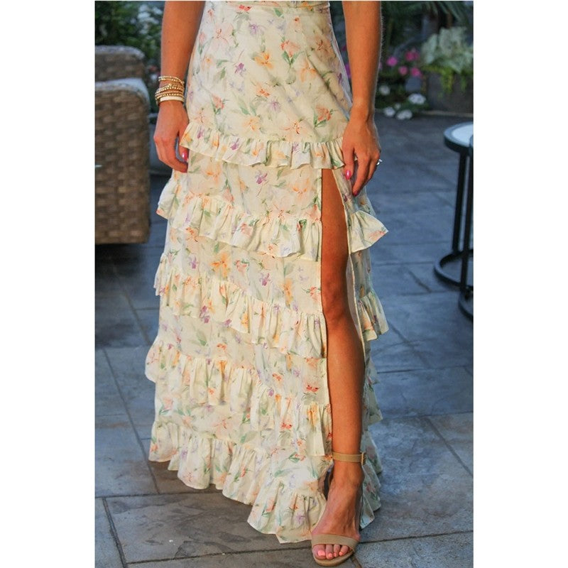 Women's Sleeveless Maxi Dress With Slit And Floral Print