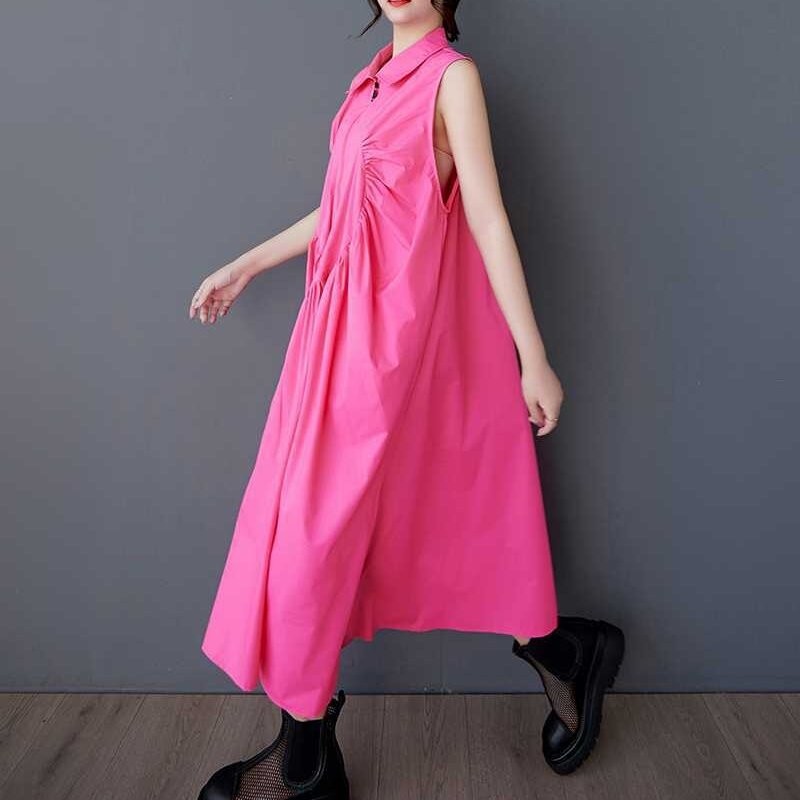 Loose Pleated Zippered Maxi Dress
