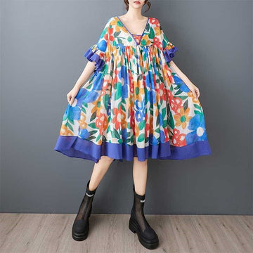 Fashion Patchwork Print Loose Short Dress