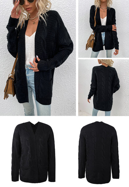 Fashion Twist Design Knitted Long Cardigan Sweaters