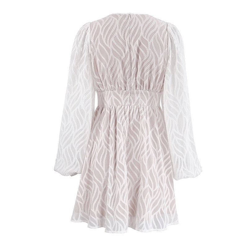 V Neck Floral Embroidered Waist A Line Dress