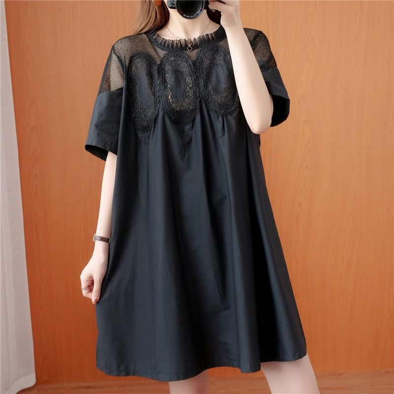 A-Line Mini Dress With Lace Mesh Panel