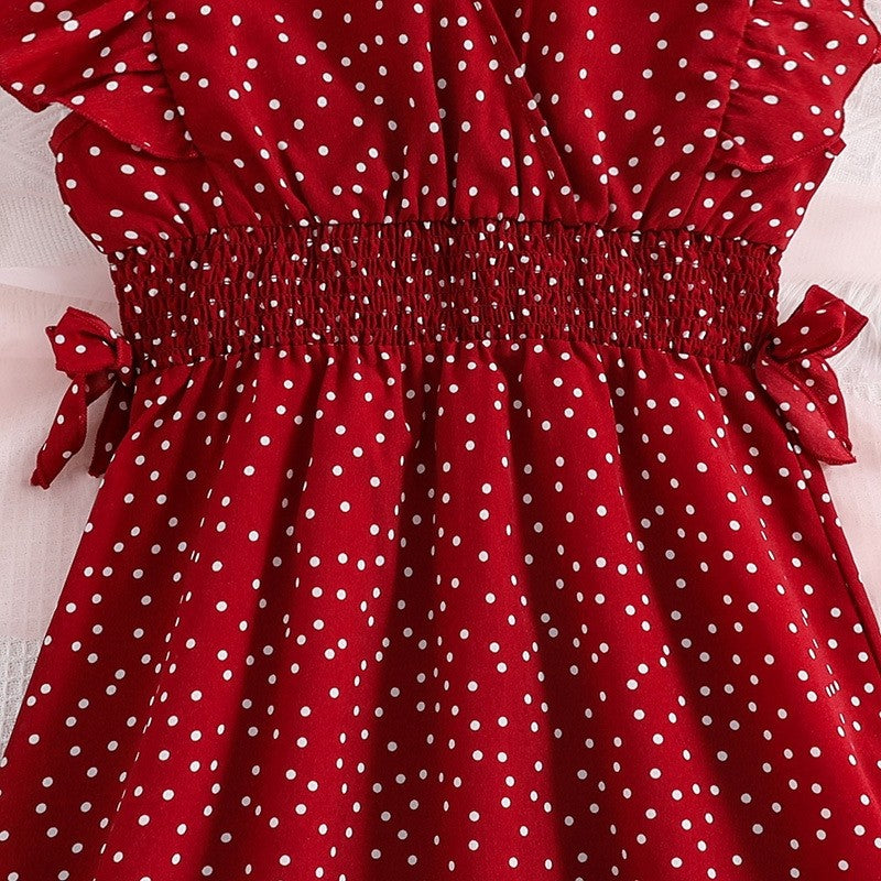 Girls' Polka Dot Fly Sleeve Dress