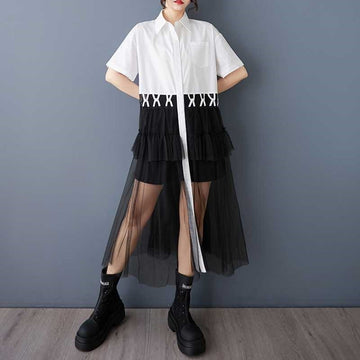 Sheer Pleated Faux Two-Piece Fashion Dress