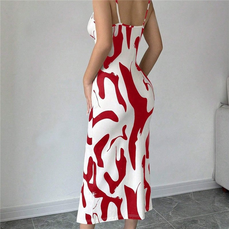 Midi Print Slit Thigh Slip Dress