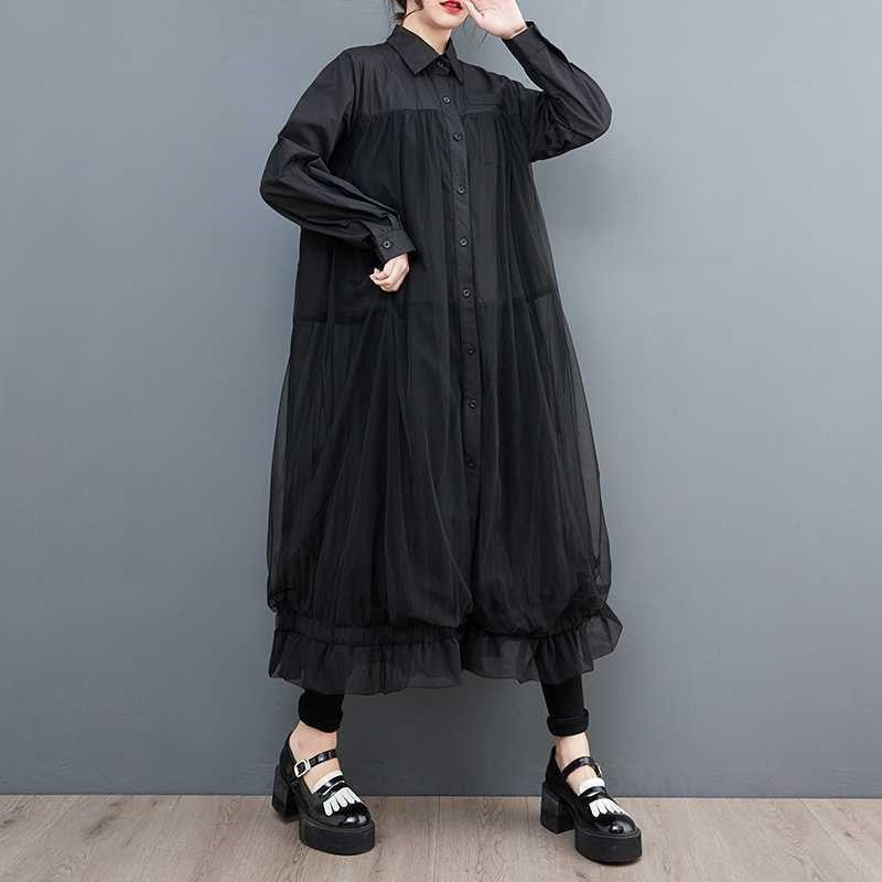 Oversized Mesh Peplum Shirt Dress