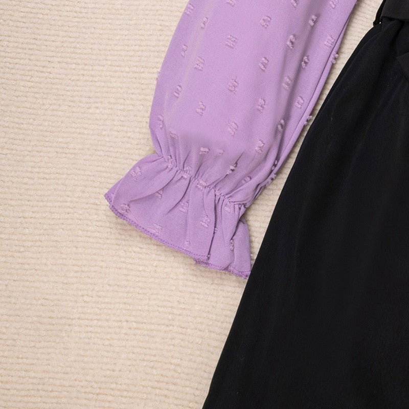 Girl's Lace Polka Dot Long Sleeve Top Half Skirt Set