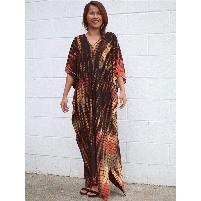 Half Sleeves V-Neck Tie-Dyed Maxi Dress