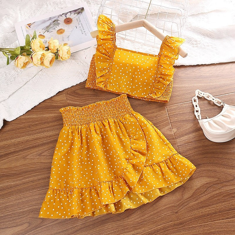 Girls Printed Camisole Top Skirt Set