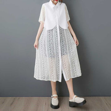 Lace Trim Loose Shirt Dress
