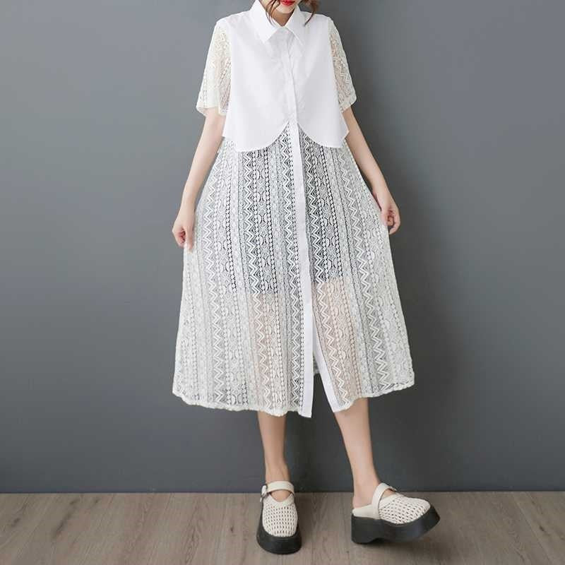 Lace Trim Loose Shirt Dress