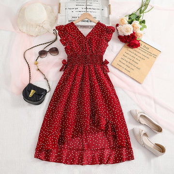 Girls' Polka Dot Fly Sleeve Dress