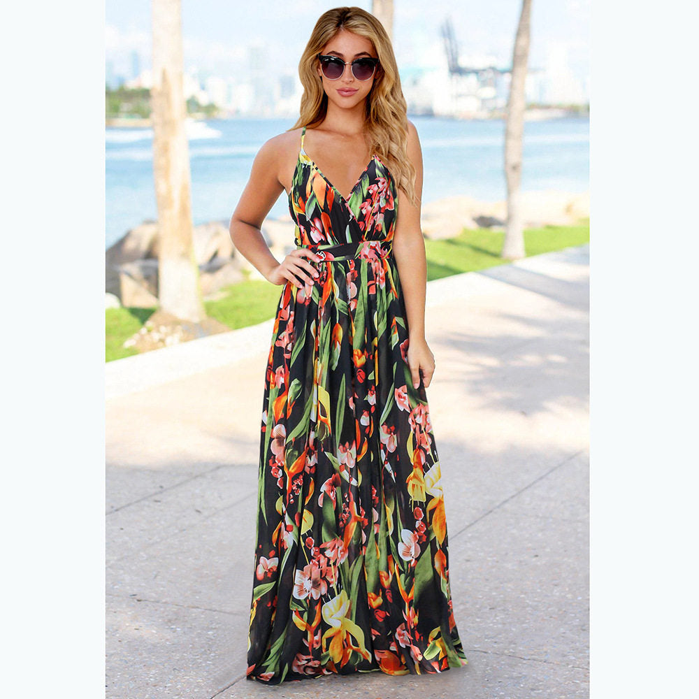 Bohemian Floral Suspender Maxi Dress