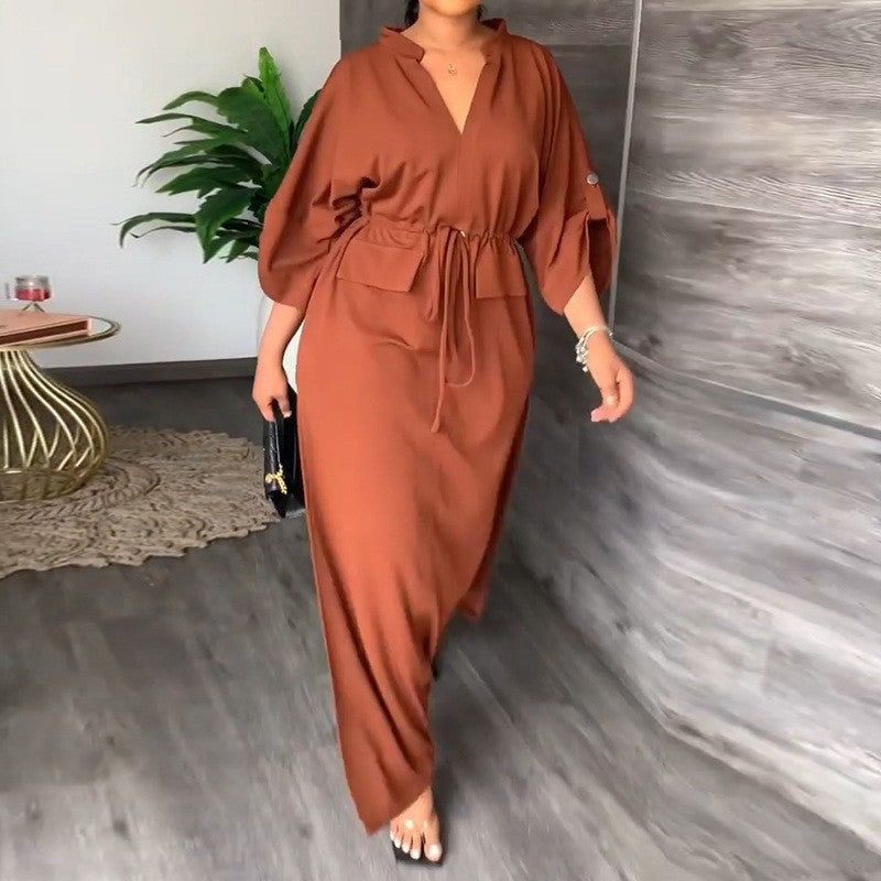 V-Neck Tie-Waist Loose Dress