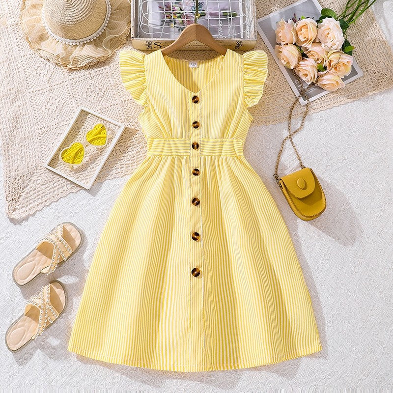 Fashionable Fly Sleeve Striped Princess Dress