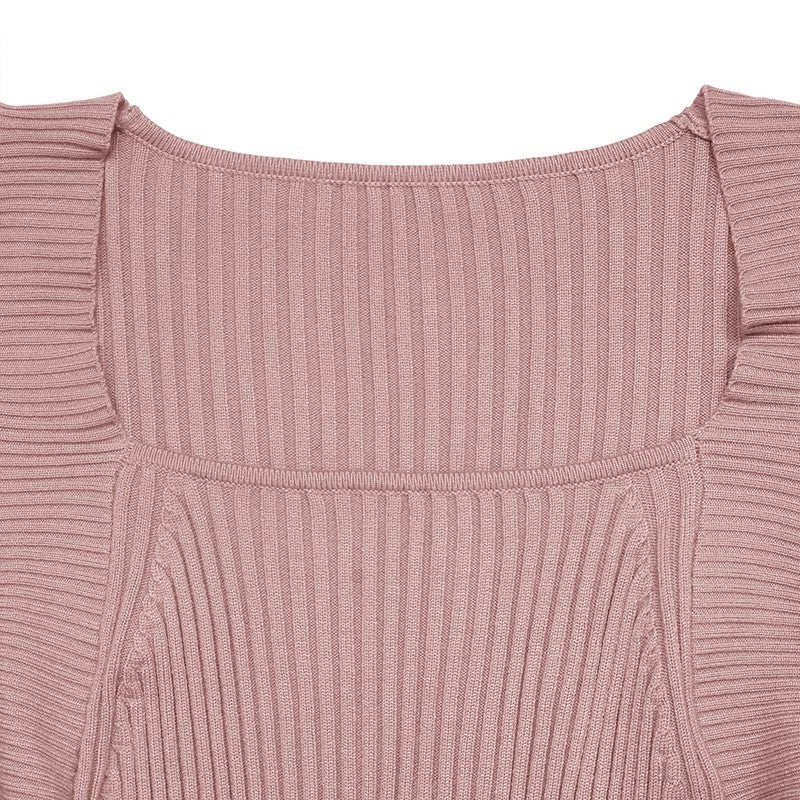 Solid V-Neck Textured Long Sleeve Dress