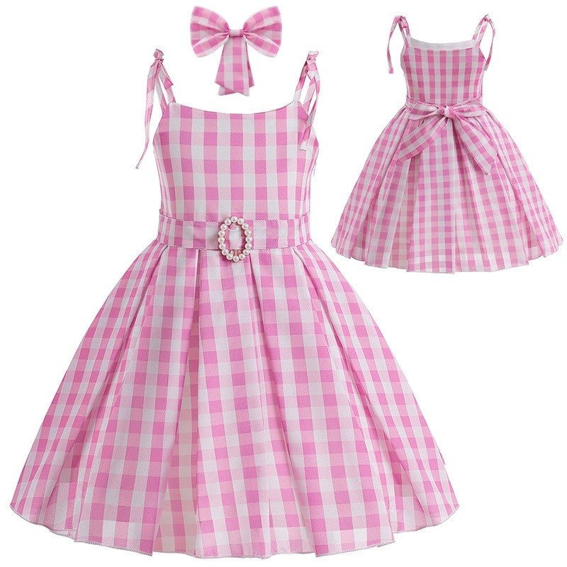 Plaid Suspender Waist Princess Dress For Girls