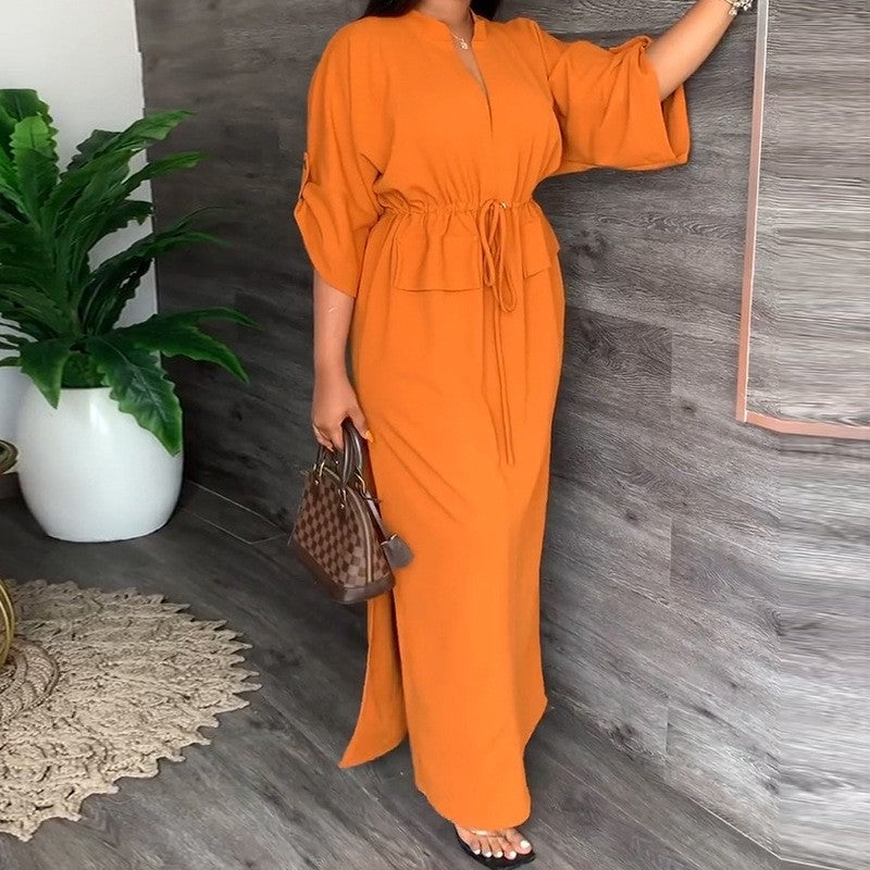 V-Neck Tie-Waist Loose Dress