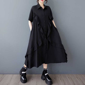 Loose Fit Midi Dress With Mushroom Edging