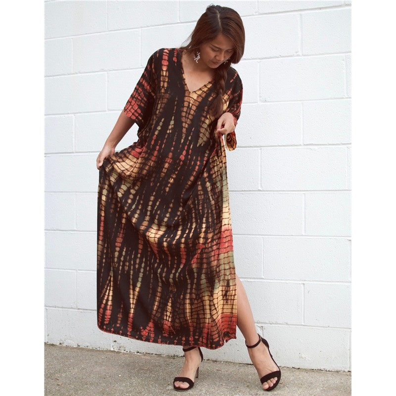 Half Sleeves V-Neck Tie-Dyed Maxi Dress